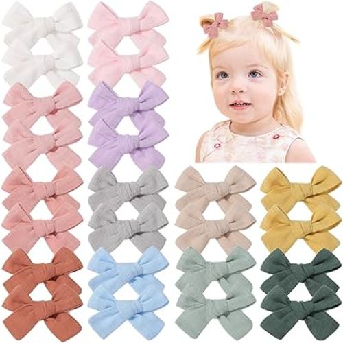 jollybows Mini Lined Hair Clips Bows for Babies, Infants, Toddlers, Girls and Teens - 24pcs 2" Tiny Barrettes