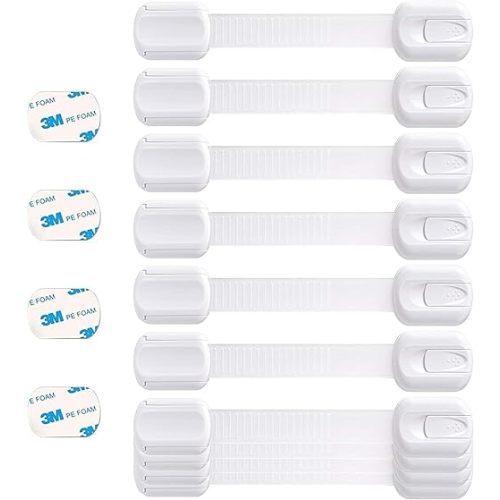 BooBoo® (10 PACK) Premium Cabinet Locks Baby Proofing, Child Proof Cabinet Locks with 3M Adhesive, Drawer Locks Baby Proofing Cabinets with No Drilling, 3M Adhesive + 4 Extra Stickers