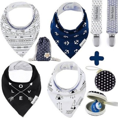 Dodo Babies Baby Bandana Drool Bib Set 2 Pacifier Clips, Pacifier Case in a Gift Bag, Pack of 4 Premium Quality