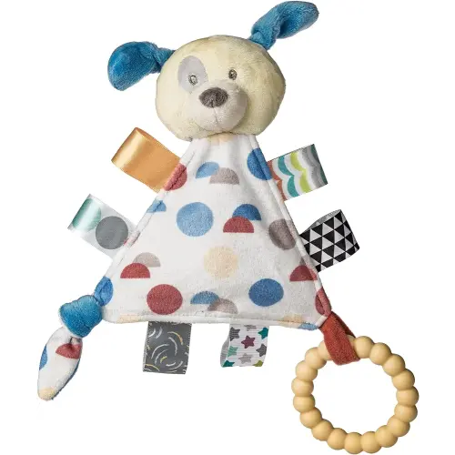 Taggies Teething Toys Baby Rattle Portable Triangle Activity Toy with Sensory Tags, 6-Inches, Puppy