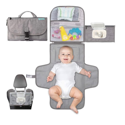 Kopi Baby Portable Diaper Changing Pad - Baby Diaper Changer Travel Bag with Wipes Pocket, Smart Design Portable Changing Mat, Infant Travel Station Kit, Gift for Newborn Girl & Boy - Grey, Classic