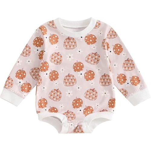 Halloween Newborn Baby Girl Outfit Pumpkin Sweatshirt Romper Long Sleeve Onesie Jumpsuit Infant Fall Winter Clothes