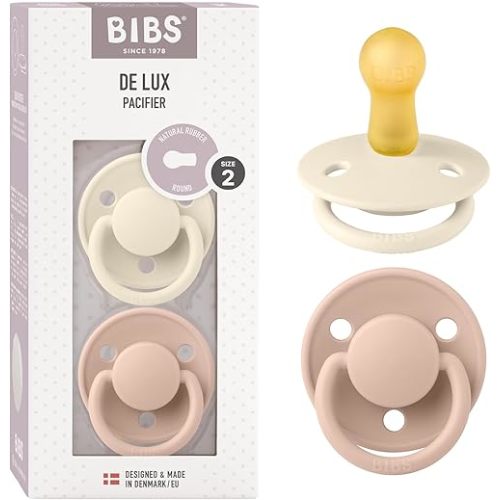 BIBS Pacifiers - De Lux Collection | BPA-Free Baby Pacifier | Made in Denmark | Set of 2 Ivory/Blush Color Premium Soothers | Size 6-18 Months