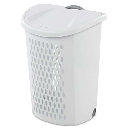 Sterilite Ultra™ Rolling Laundry Basket with Handle, Lift Top for Clothes, White