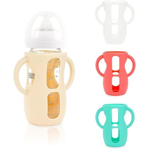 4-Pack Silicone Sleeves for Philips Avent Glass Bottles, BPA-Free Drop-Resistant Baby Bottle Sleeves with Handles, Compatible with Philips Avent Natural Glass Baby Bottles (8 oz)