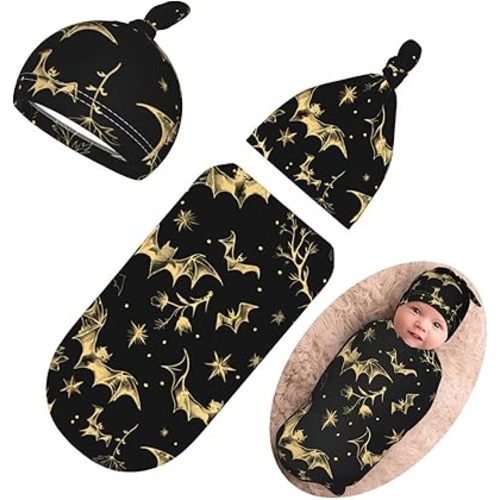 Gothic Newborn Swaddling Blanket Beanie Hat Funny Hallowmas Blanket Sleeping Bag New Born Sleep Sacks for Boys Girls