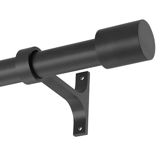 Matte Black Curtain Rods with Cap Finials, Single Curtain Rod for Window 72-144", Decorative Curtain Rods Single Drapery Rods Telescoping, Heavy Duty 1-Inch Window Treatment Curtain Rods Matte Black