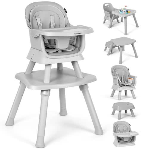 Cowiewie 8 in 1 Baby High Chair for Babies & Toddlers Table and Chair Set Building Block Table Highchair with Safety Harness, Removable Tray(Wavy)
