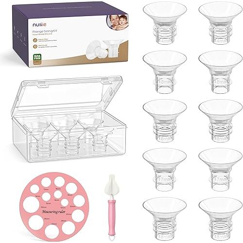 Nuliie 10PCS Flange Sizing kit 14/15/16/17/18mm for 24mm Flange/Shield of Most Pumps, BPA-Free Flange Inserts, Compatible with Momcozy/Elvie/Spectra/Bellababy/TSRETE/Nuliie Breast Pumps