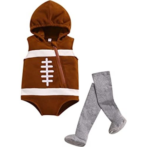 Ayalinggo Toddler Baby Boy Girl Football Player Costume Sleeveless Hoodies Rugby Outfit Zipper Bodysuit with Warm Sock