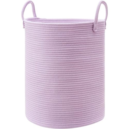 60L Large Purple Rope Laundry Basket Hamper for Nursery Kids, 15Dx20H inches Lavender Rope Hamper for Girls