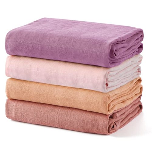 Momcozy Swaddle Blanket 47 X 47 Inches, Breathable Bamboo Muslin Swaddle Blankets for Baby Boy & Girl, Swaddle Blankets Breathable Soft and Skin-Friendly, Baby Blankets Unisex 4 Pack - Pink Purple