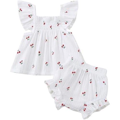 Jecson Newborn Baby Girl Summer Clothes Infant Girl Outfits Sleeveless Ruffle Top and Bloomers Shorts Set 0 3 6 12 Month