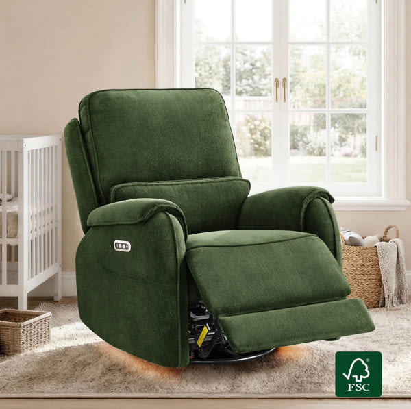 Alicia Power Swivel Nursery Glider Recliner with Nightlight
