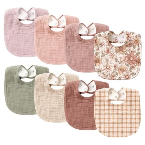 Konssy Muslin Baby Bibs 8 Pack Baby Bandana Drool Bibs Cotton for Unisex Boys and Girls, Soft Absorbent Set for Teething and Drooling