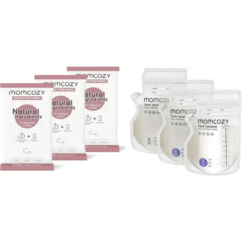 Momcozy Natural Breast Pump Wipes & Momcozy Breastmilk Storage Bag 8Oz