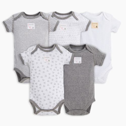 Burt\'s Bees Baby Organic Short Sleeve Bodysuit (5 Pack) - Heather Grey, 0-3 Months