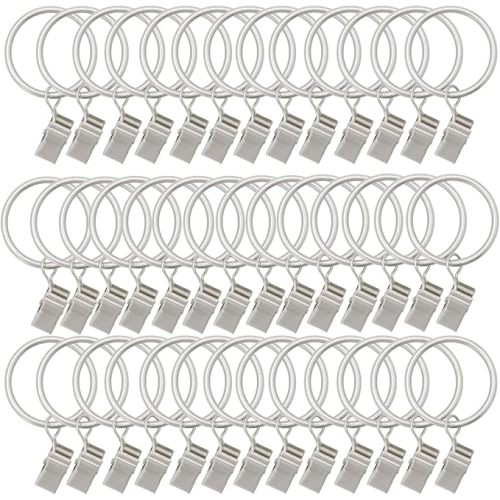 40 Pack Metal Curtain Rings with Clips,Decorative Drapery Rustproof Vintage 1.26 Inch Interior Diameter,Curtain Hangers Clips, Drapery Clips with Rings, Matte Silver