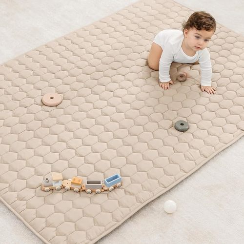 Comfy Cubs Rectangle Kids Play Mat - Large 60 x 96 inches - Sand