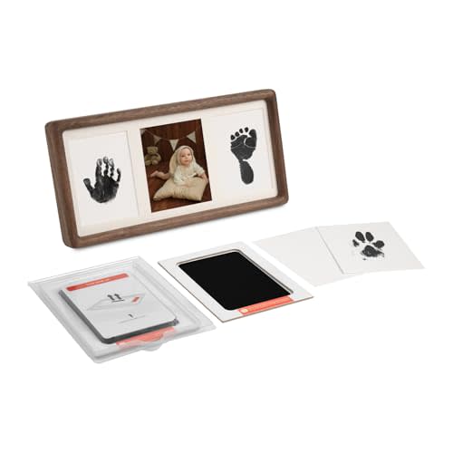 NEO MARK Inkless Handprint & Footprint Keepsake Kit, Clean Touch, Non-Toxic Ink Pad with Solid Wood Frame, Perfect Baby Shower Gift & Family Memory Frame