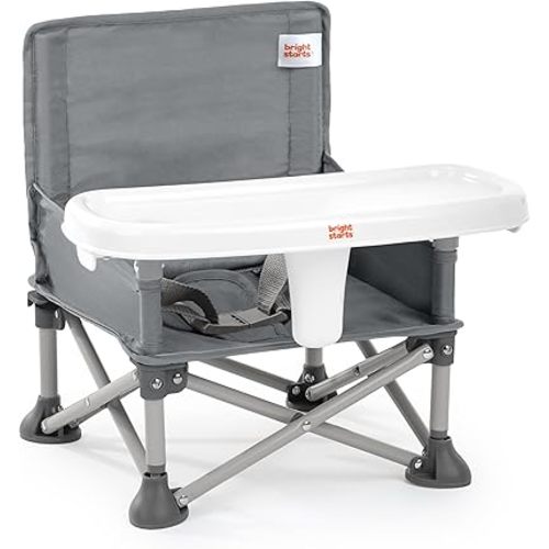Bright Starts Pop 'N Sit Portable Booster, Indoor/Outdoor Use, Floor Seat with Feeding Tray, Grey, 6 Mos - 3 Yrs