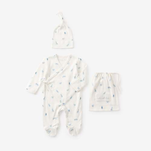 Blue Safari Print Organic Cotton Pointelle Layette 2 Pc Gift Set – Elegant Baby