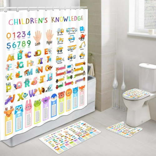 Drgilau Kids Shower Curtain Set and Rugs with Bath Rug Mat, Alphabet Learning Contour Mat