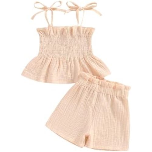 VISGOGO Infant Baby Toddler Girls Summer Clothes Solid Color Sleeveless Camisole Linen Short Set Baby Summer Outfits