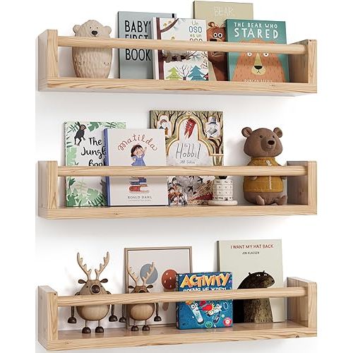 G&W Gruwald Nursery Book Shelves, Set of 3, Hanging Bookshelf, Wall Book Shelves for Bedroom Kids, Floating Book Shelves for Wall, Nursery Decor