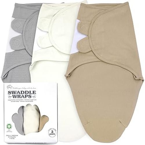 Bublo Baby Swaddles for Newborns - 3 Pack Organic Baby Swaddles for 0-3 Months - Baby Swaddle Sleep Sack - Infant Sleeping Swaddle Sack – Adjustable Swaddle Blanket Wrap Boy Girl (Brown-Cream-Grey)