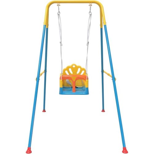 Taleco Gear Foldable Toddler Swing Set, Indoor & Outdoor Baby Swing, Kids Swing Set for Backyard, Safe and Durable Design, Grow with Your Child (Blue)