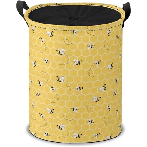 Laundry Basket with Handle Yellow Bee 45L Laundry Hamper Collapsible Toys Storage Basket with Drawstring Toys Room Storage Basket