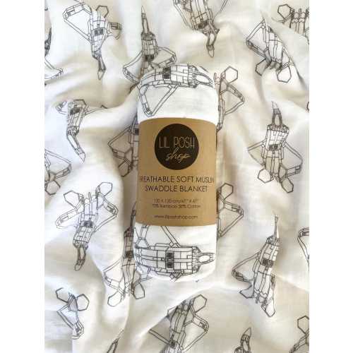 F-22 Blueprint Fighter Jet Muslin Swaddle/Blanket in Navy, Mauve or Taupe Grey