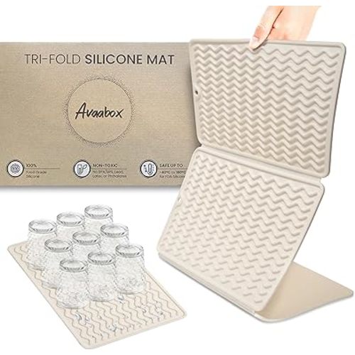 Avaabox. Tri-Fold Silicone Dish Drying Mat, (Cream)