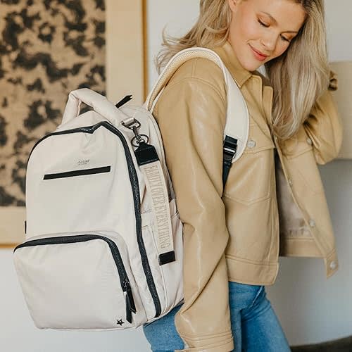 JuJuBe x Witney Carson - New Classic Diaper Bag Backpack with Portable Changing Pad, Stroller Straps, Large Travel Backpack, Carrying Baby Bottles, Wipes, Diapers, Cloud, Mothers Day Gift