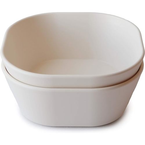 mushie Square Dinnerware Bowls for Kids | Made in Denmark, Set of 2 (Ivory) - (Ivory) Square Bowl