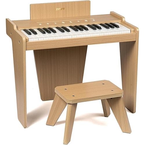 ZIPPY Kids Piano Keyboard, 37 Keys Digital Piano for Kids, Touch Sensitive Control Panel, Built-in Songs, Volume Adjustable, Music Educational Instrument, Wood Piano for 3+ Girls and Boys, Oak Plus