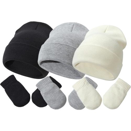 Toddler Baby Beanie Hat and Mittens Set Newborn Hat Toddler Winter Warm Knit Hat for Boys Girl 0-5 Years