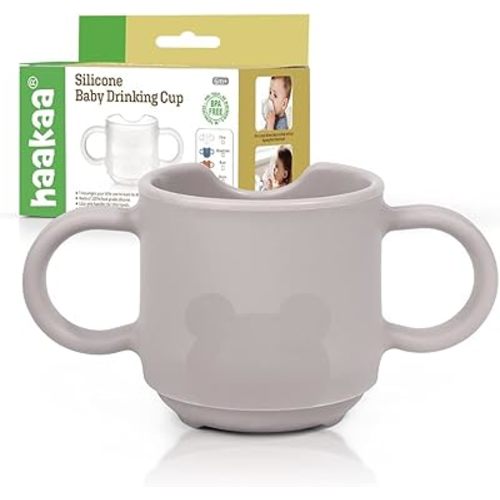 haakaa Silicone Toddler Cups, BPA Free Drop-Proof Training Open Cups for Baby 6 Months+, 5 Ounce (Suva Grey)