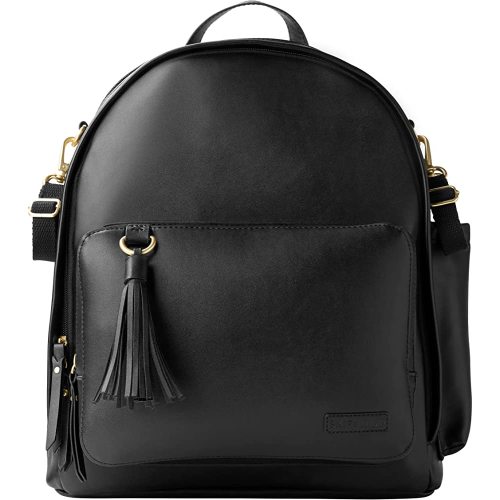 Skip Hop Diaper Bag Backpack: Greenwich Multi-Function Baby Travel Bag with Changing Pad and Stroller Straps, Vegan Leather, Black