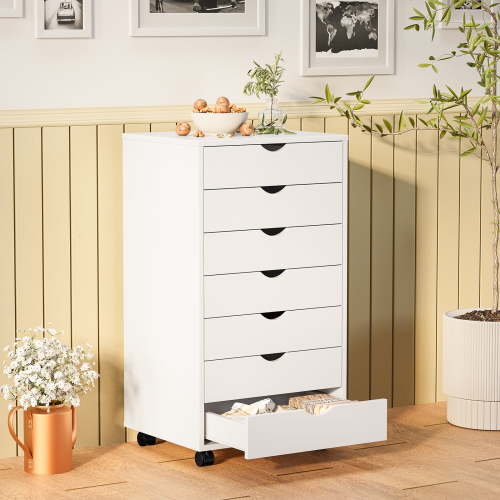Gianna 7-Drawer Portable Storage Cabinet on Wheels for Office, Bedroom & Home Organization, White