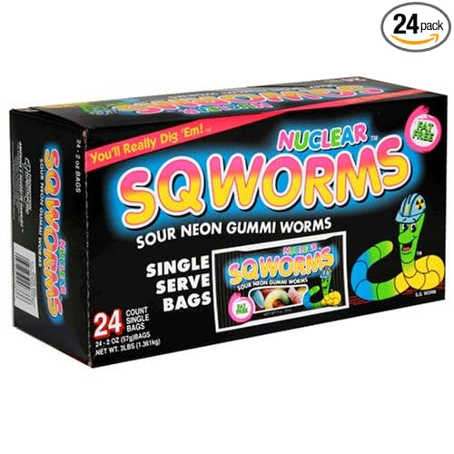 Amazon.com: Nuclear Sqworms Sour Neon Gummi Worms, Gummy Candy Snacks, Bulk Pack, 2 oz Individual Single Serve Bags (Pack of 24) : Grocery & Gourmet Food
