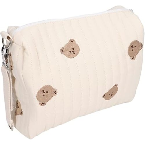 Outdoor Diaper Bag, Convenient Cotton Cloth Large Capacity Diaper Storage Bag Multifunctional Reusable Portable for Travel for Mother(Bear Embroidery)