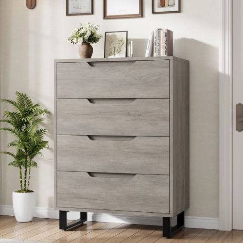 Garvee 4 Dresser for Bedroom, 41.7" Tall Dresser, Freestanding Vertical Drawer Cabinet with Storage, Wooden Closet Storage Chest for Bedroom Ash Grey