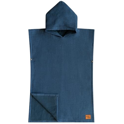 Jade&Kai Hooded Towel for Babies + Toddlers | Snaps into a Poncho | Organic Cotton Waffle | Lighweight and Absorbent | Bath, Beach, and Pool | Multiple Colors (Small (0-3 Yrs), January Aqua)