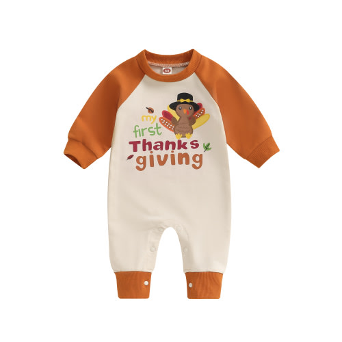 Qtinghua My First Thanksgiving Baby Boy Girl Outfit Newborn Little Turkey one-piece Romper Jumpsuit 1st Thanksgiving Clothes