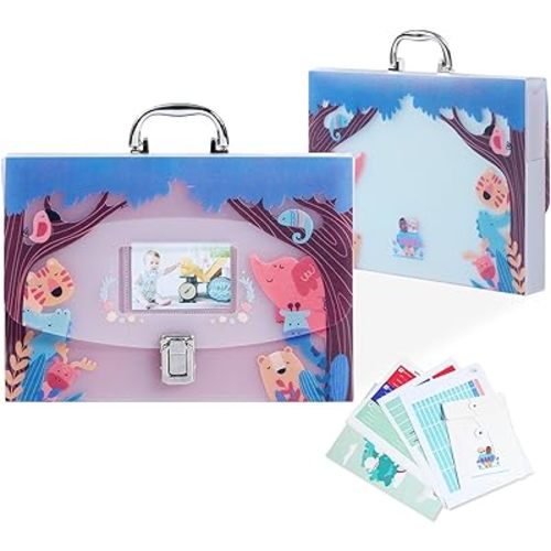12 Pockets Baby File Organizer for Boy or Girl, Our Baby Paperwork Organizer with Silver Metal Handle, Lock, Pregnancy Documents, Baby Record Folder, Baby Paper Organizer, Baby Folder