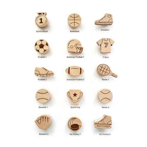 Sports Themed Knobs For Nursery Dresser, Wood Drawer Pulls - Football, Hockey, Baseball