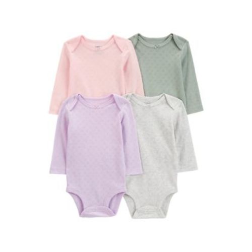 Baby Girls Solid Bodysuits - 4 Pack