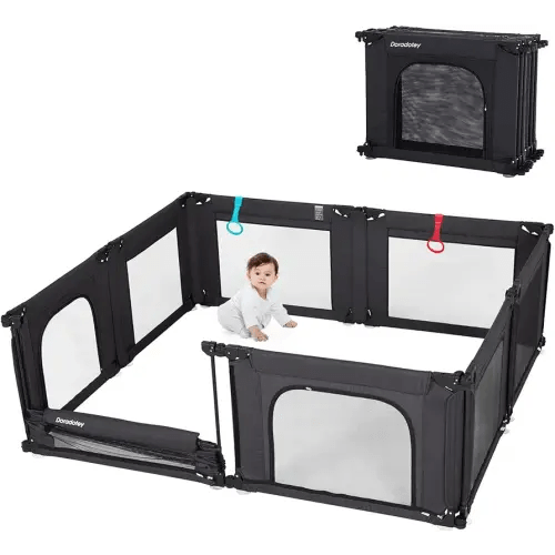 Doradotey Baby Playpen, Shape &Size Adjustable Large Baby Playard for Babies and Toddlers, Foldable Playpen Fence Indoors Play Center Yards, Breathable Mesh Anti-Fall Play Pen 79x71, Black